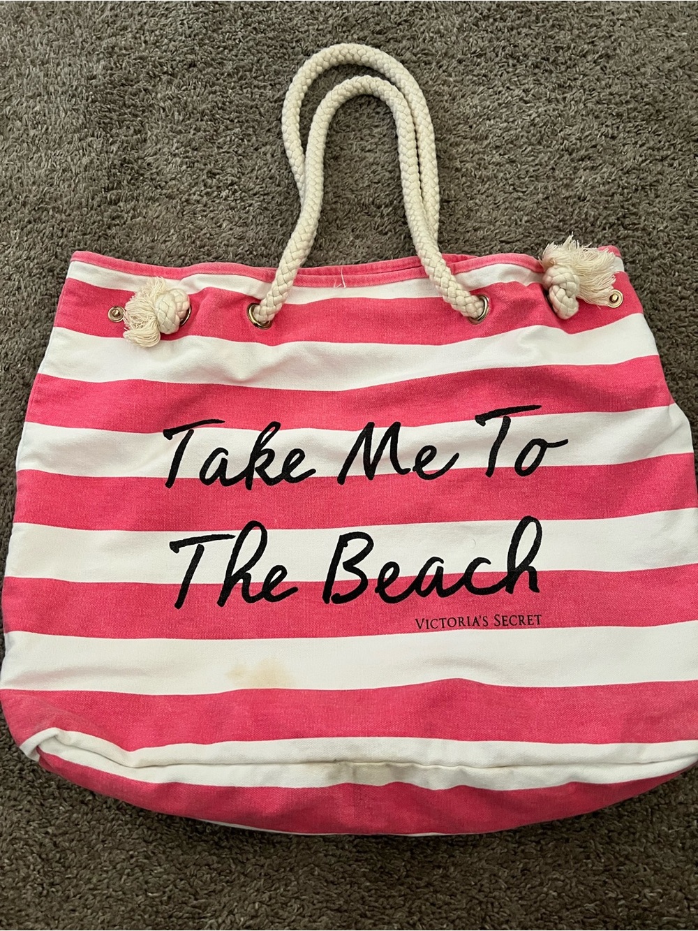 Victoria's Secret Pink and White Striped Tote with Rope Handles